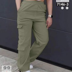 تصویر شلوار کارگو کتان اصل کرمی کم رنگ - 4 Pale cream original linen cargo pants