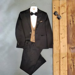 تصویر کت شلوار پسرانه مشکی طرح ژیله قهوه ای 