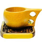 تصویر ست لیوان و سینی چوبی چای خوری Wooden tea cup and tray set