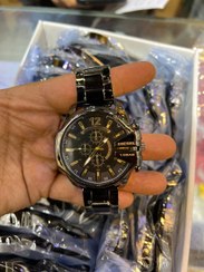 تصویر ساعت مردانه دیزل مدل ۲۹۸۳ بند فلزی طلایی صفحه مشکی 