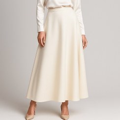 تصویر دامن میدی مجلسی کرپ مازاراتی سایز ۳۲ تا ۶۲ رنگ سفید 