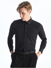 تصویر Slim Fit Uzun Kollu Çizgili Erkek Gömlek 