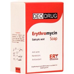 تصویر صابون اریترومایسین دئودراگ مناسب پوست های چرب و آکنه ای ۹۰ گرم Deo Drug Erythromycin Soap 90 g