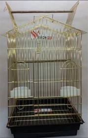 تصویر قفس پرنده مدل قفس مسافرتی کلبه ایی سقف باز شو مناسب همه پرندگان رنگ سفید استاتیک 