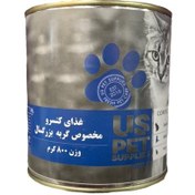 تصویر کنسرو گربه یو اس پت طعم گوساله , مرغ و بوقلمون 800 گرم lamb with duck hearts 800g