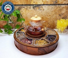 تصویر تی باکس چوبی گرد 6 خانه ا جعبه تی بگ چوبی جعبه تی بگ چوبی