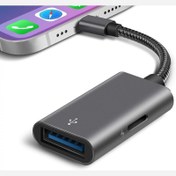 تصویر مبدل OTG و شارژ لایتنینگ به usb A 
