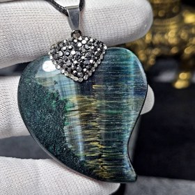 تصویر آویز گردنبند سنگ چشم ببر سبز معدنی کد 35994 