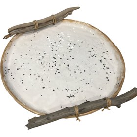 تصویر سینی سرامیکی دسته چوبی 