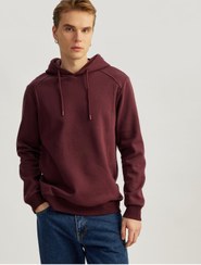 تصویر خرید اینترنتی هودی مردانه زرشکی کوتون 5WAM70261MK Reglan Kollu Pamuk Karışımlı Dikiş Detaylı Basic Kapşonlu Sweatshirt