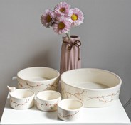 تصویر ظرف سرامیکی پذیرایی ۵ تکه میوه و آجیل خوری طرح نیلابی 