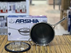 تصویر ماهی تابه استیل کف لیزری عرشیا 30 سانتی متری مدل SS050-3168 ARSHIA SS050-3168 Stainless Steel Non-Stick 3Ply WokPan with Lid 30CM