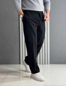 تصویر شلوار مردانه نیم بگ مازراتی دکمه دار گرم بالا - رنگ پارچه مازراتی دوبل دکمه و زیپ دار