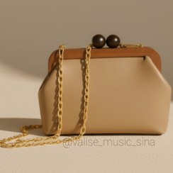 تصویر کیف دهانه چوبی چرمی با مگنت زنانه سینا valisesina