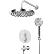 تصویر ملزومات شیر توکار دوش تیپ 4 کویین گرد شیری کروم کسری 