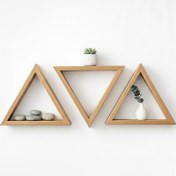 تصویر شلف دیواری چوبی مثلثی سه تایی 