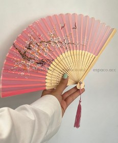 تصویر بادبزن دسته چوبی صورتی کد A431 