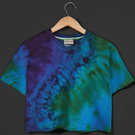 تصویر کراپ تای دای ( شیبوری ) ابر و بادی آبی-بنفش Blue & Purple Tie Dye Crop Top