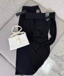 تصویر ست کراپ آف شولدر و دامن چاک‌دار بلند کبریتی 