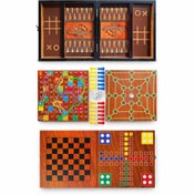 تصویر پکیج اسباب‌بازی ۶ بازی رومیزی چوبی تخته نرد، شطرنج، منچ، مارپله، دوز و سودوکو 