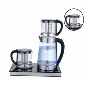 تصویر چای ساز فوما مدل FU-2053 دو قوری استفاده بصورت روهمی و کنارهمی Fuma tea maker model FU-2053