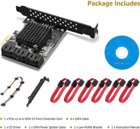 تصویر 6 Ports SATA 3 III 3.0 6 Gbps SSD to PCIe Adapter PCI-e PCI Express x1 Controller Board Expansion Card Support x4 x6 x8 x16 