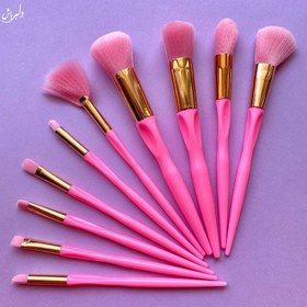 تصویر ست براش آرایشی مدل نئونی مجموعه 10 عددی Neon model makeup brush set, 10 pieces