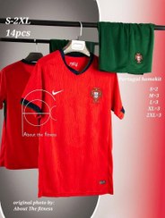 تصویر کیت پرتغال 2024 هواداری رنگ قرمز کیفیت +A تایلندی Portugal 2024 kit, red colored fans, Thai quality +A