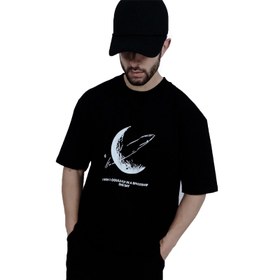 تصویر تیشرت آستین کوتاه مردانه مشکی طرح ماه شب نما Men's BLACK short-sleeved t-shirt with moon design at night