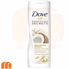 تصویر لوسیون بدن داو Dove مدل Nourishing Secrets حاوی نارگیل و بادام 