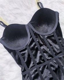 تصویر بادی زنانه فانتزی مخمل کاپ دار Women's fantasy velvet bodysuit with cup