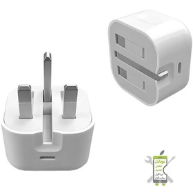 تصویر آداپتور اصلی سه پین از برند آیفون 20W The original three-pin adapter from the iPhone 20W brand