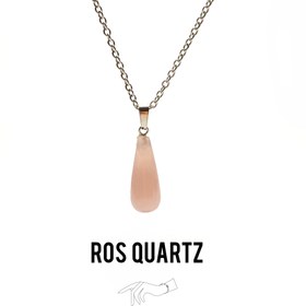 تصویر گردنبند سنگی اصل رزکوارتز برزیل تراش چوب بیسبالی با زنجیر استیل رایگان ROS QUARTZ stone necklace original