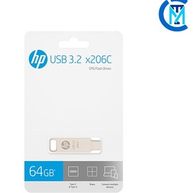 تصویر فلش مموری USB 3.2 اچ پی مدل x206c ظرفیت 64 گیگابایت HP x206C OTG USB 3.2 Flash Drive 64GB