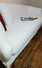 تصویر کاور مبل ست ۵ نفره سفید آماده و وارداتی مدل Jersey 3Seater White Jersey Sofa Cover