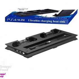 تصویر پایه نگهدارنده کنسول بازی PS4 سونی (Sony) مدل Dobe + فن خنک کننده و شارژر دسته 