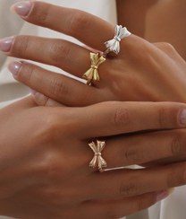 تصویر انگشتر زنانه استیل طرح پاپیون نانو رنگ ثابت Delicate bow ring