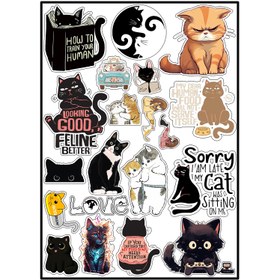 تصویر استیکر لپ تاپ و موبایل استیکریا طرح گربه کد AnimalsSt8004 مجموعه‌ی 20 عددی Cat design sticker pack, code AnimalsSt8004, set of 20 pieces