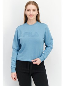 تصویر بلوز ورزشی زنانه آستین بلند فیت کوتاه Bevaix، آبی آدریاتیک برند Fila Women Sportswear Fit Long Sleeve Bevaix Cropped Sweatshirt, Adriatic Blue