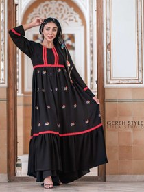 تصویر مانتو زنانه گره استایل مدل شاخه نبات رنگ مشکی 