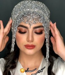 تصویر توربان مجلسی ریزشی کریستال پر کار با دیزاین سنگ چک - مشکی 