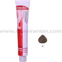 تصویر رنگ مو مدیا سری طبیعی شماره 4 رنگ قهوه ای حجم 100ml Media hair color Natural Series No. 4, brown color, volume 100ml