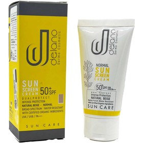 تصویر کرم ضد آفتاب رنگی مناسب پوست نرمال بژ طبیعی اس پی اف 50 دلانو Delano Sunscreen SPF 50+ Nutural Beige Normal Skin 50ml 