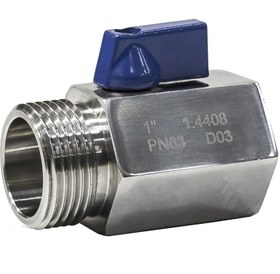 تصویر شیر بال ولو مینی نری/ مادگی ۳۱۶- دسته خروسکی pn64 - ۱ mini ball valve male/female npt 316- pn64 - 1000 wog ALFA