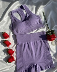تصویر ست ورزشی زنانه کش زنبوری مدل قهرمانی - بنفش 