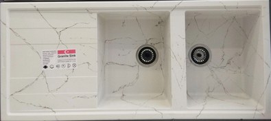 تصویر سینک ظرفشویی گرانیتی جانا مدل سفید طرح دار ۲ لگن 