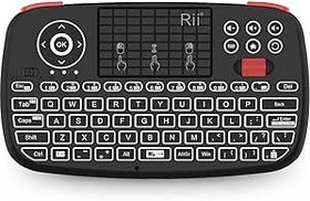 تصویر Rii (2019 Upgrade i4 Mini Bluetooth Keyboard with Touchpad, Blacklit Portable Wireless Keyboard with 2.4G USB Dongle for Smartphones, PC.Black 