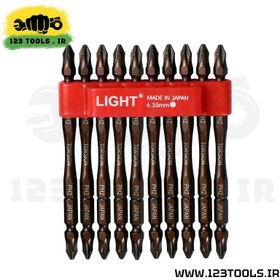 تصویر ست 10 عددی نوک پیچ گوشتی بلند لایت ژاپن (دو سر چهارسو) سری TORSION مدل 22110TB Light Screwdriver Bits TORSION 22110-TB