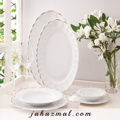 تصویر سرویس غذاخوری چینی زرین مدل نارسیس طلایی ۲۹ پارچه ۶ نفره نئوکلاسیک 