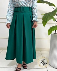 تصویر دامن زنانه مجلسی بلند سبز طرح پیله دار ماریا 